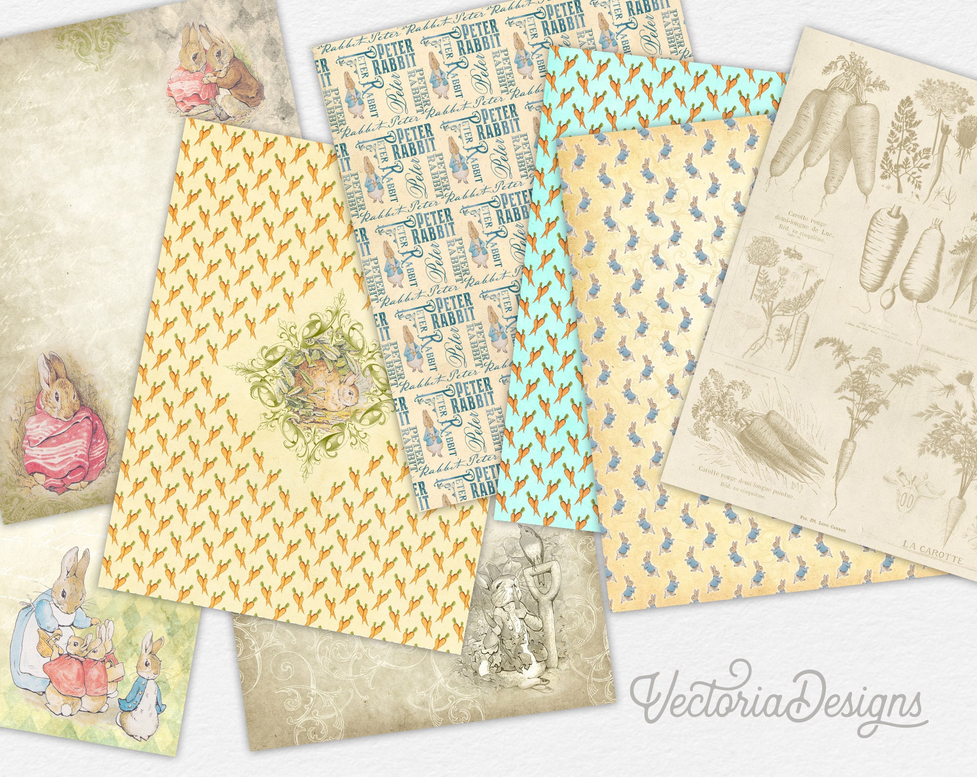 Peter Rabbit, Printable Scrapbooking Paper, 12x12 Inch, Background, Journal  Pages, Ephemera, DIY Craft, Scrapbook Album, Cards 