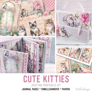 Cute Kitties Junk Journal Kit, Cats Crafting Printables Kit Kittens Versieringen Printbare katten Paper Craft Kit Cats Tutorial - 003173
