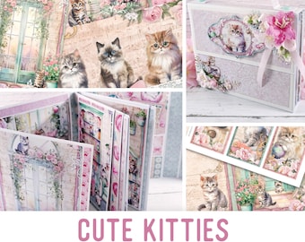 Cute Kitties Junk Journal Kit, Cats Crafting Printables Kit Kittens Embellishments Printable cats Paper Craft Set Tutorial - 003173