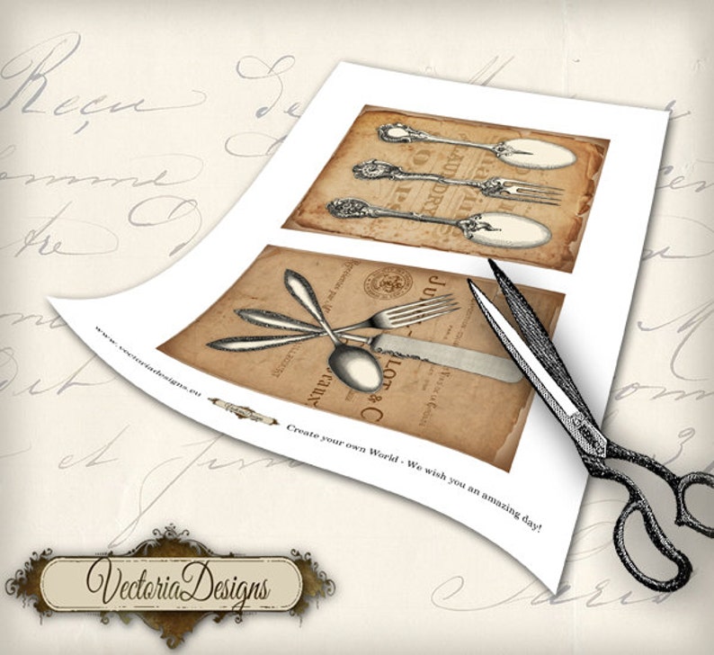 Vintage Cutlery Cards 6 X 4 Inch Printable Crafting Printables | Etsy