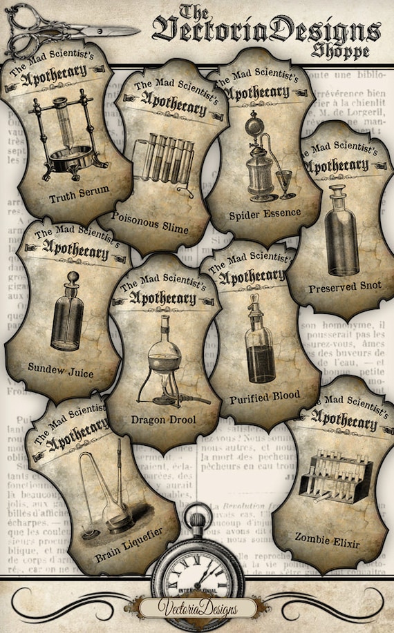 Mad Scientist Apothecary Labels