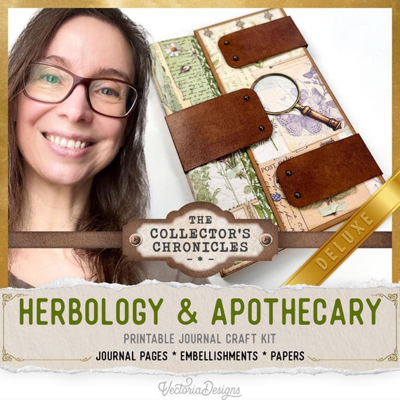 Herbology & Apothecary Junk Journal Kit (DELUXE) | Collector's Chronicles | Printable Pages, Papers, Embellishments for Crafting - 003992