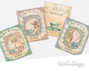 Alice's Tea Bag Envelopes, Printables Envelopes, Digital Envelopes, Tea Party, Craft Printable, Vintage Envelopes, Digital Download - 002525