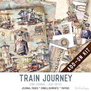 Train Journey Junk Journal Kit ADD-ON, Printable Junk Journal Pages Printable Junk Journal Kit Craft kits Vintage Junk Journal 003307