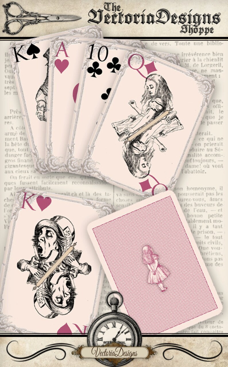 Printable Alice within Wonderland participating in playing cards total deck paper producing sbooking craft immediate down load electronic collage sheet - VDPCAL0108 photograph relating to Printable Playing Card Stock titled Printable Alice inside of Wonderland actively playing playing cards finish deck paper composing sbooking craft fast down load electronic collage sheet - VDPCAL0108