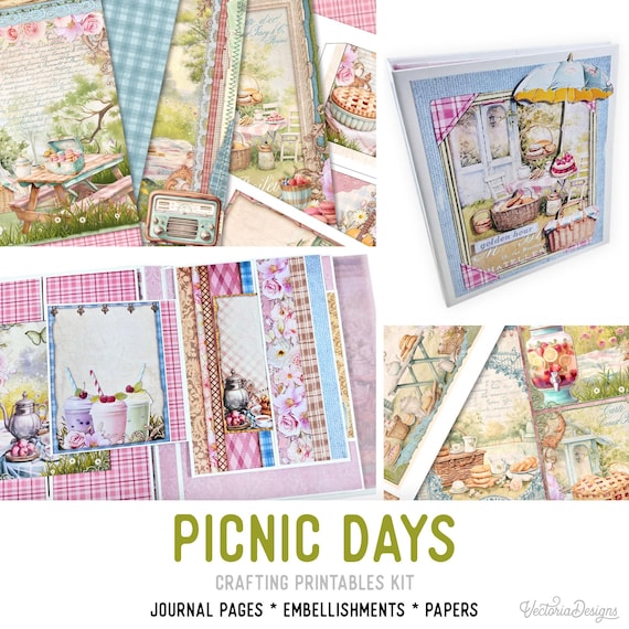 Picnic Days Junk Journal Kit (Standard) - Printable Pages, Papers and Embellishments for Crafting - 003721