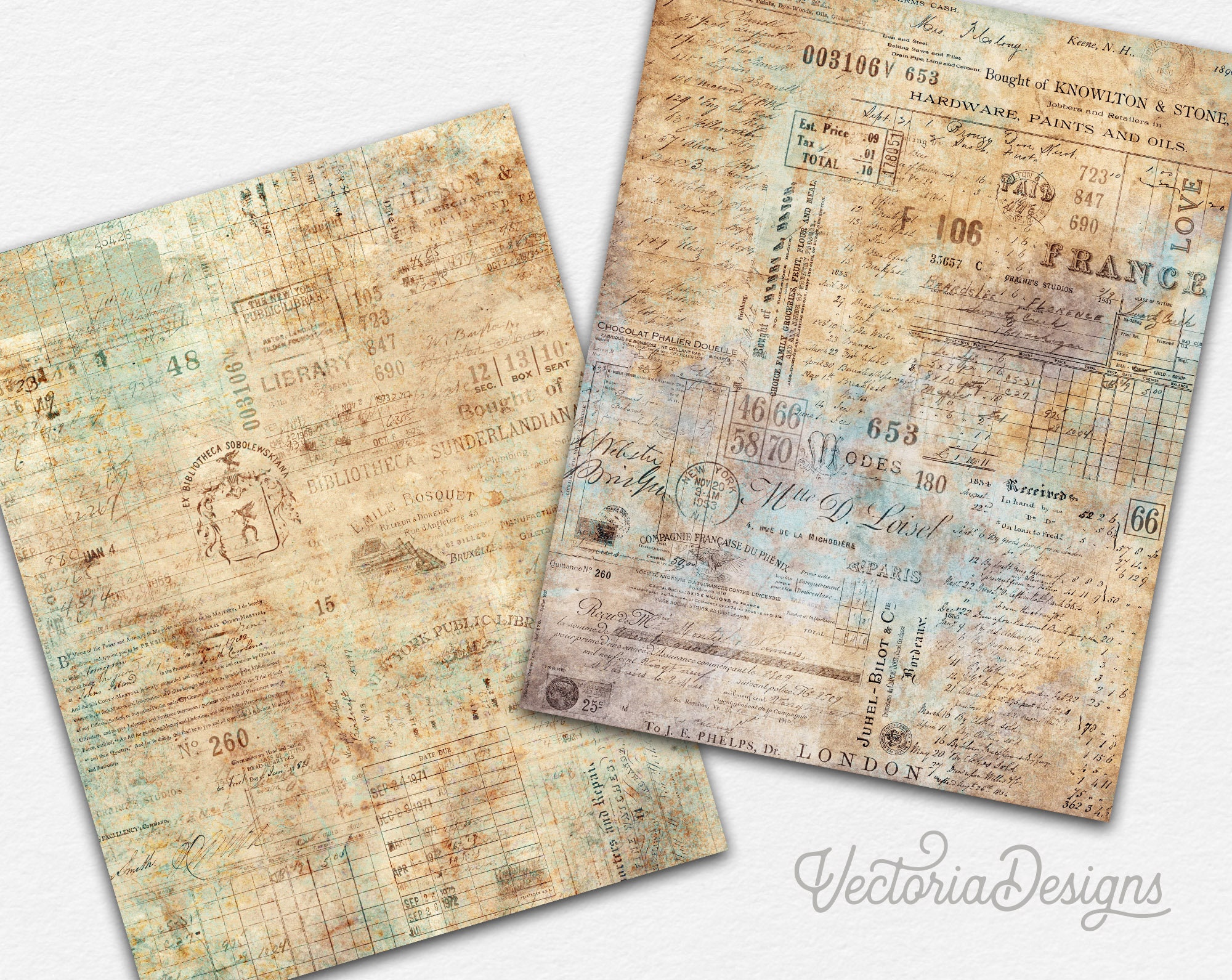 Vintage Scrapbooking Paper Pack  Ephemera Supplies – Coral & Ink