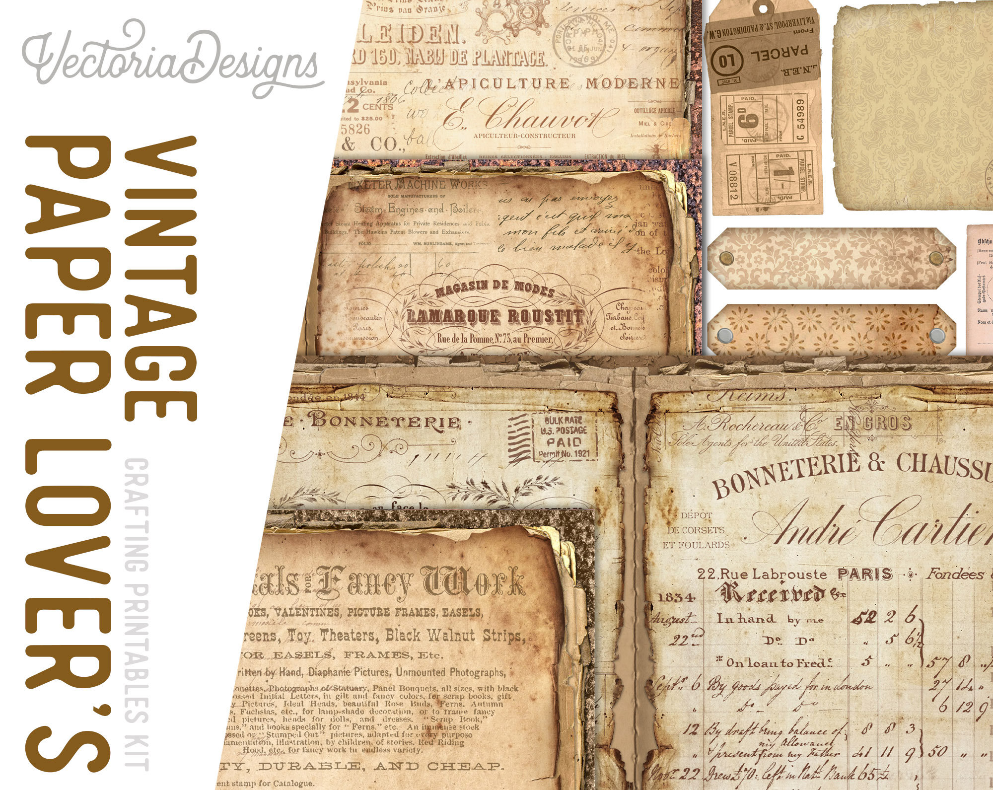 Vintage Paper Lover's Crafting Printables Kit, Printable Journal Kit