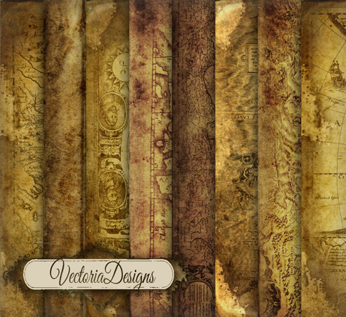 Old Maps Paper 8 X 10 Inch Paper Pack Printable Scrapbooking Etsy