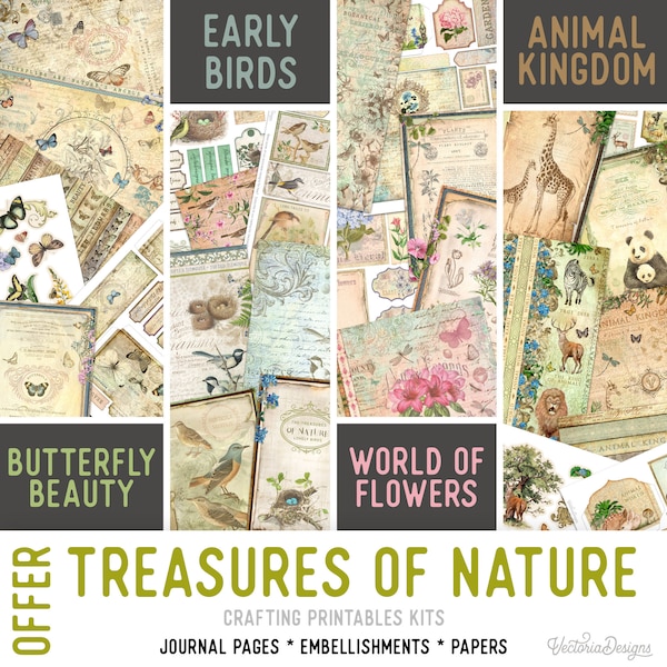 Treasures of Nature Offer, Nature Craft Printables, Printable Papers, Junk Journal kit, Spring Embellishments, Craft Kits - 002929