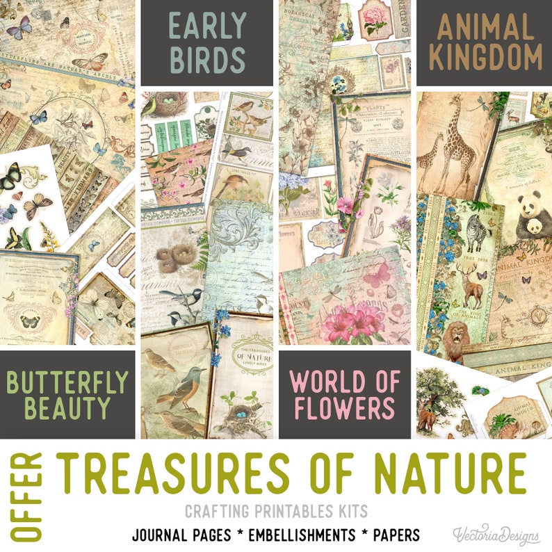 Treasures of Nature Offer, Nature Craft Printables, Printable Papers, Junk Journal kit, Spring Embellishments, Craft Kits 002929 image 1
