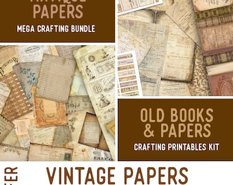 Vintage Papers Offer, Crafting Printables, Antique Papers, Neutral Journal kit, Old Paper, Journal Pages, Neutral Ephemera, Craft Kit 002656