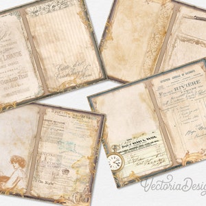 Vintage Notebook Junk Journal Kit, Printable Journal Pages, Neutral Junk Journal, Vintage Embellishments, Old Paper, Antique Paper 002390 image 6