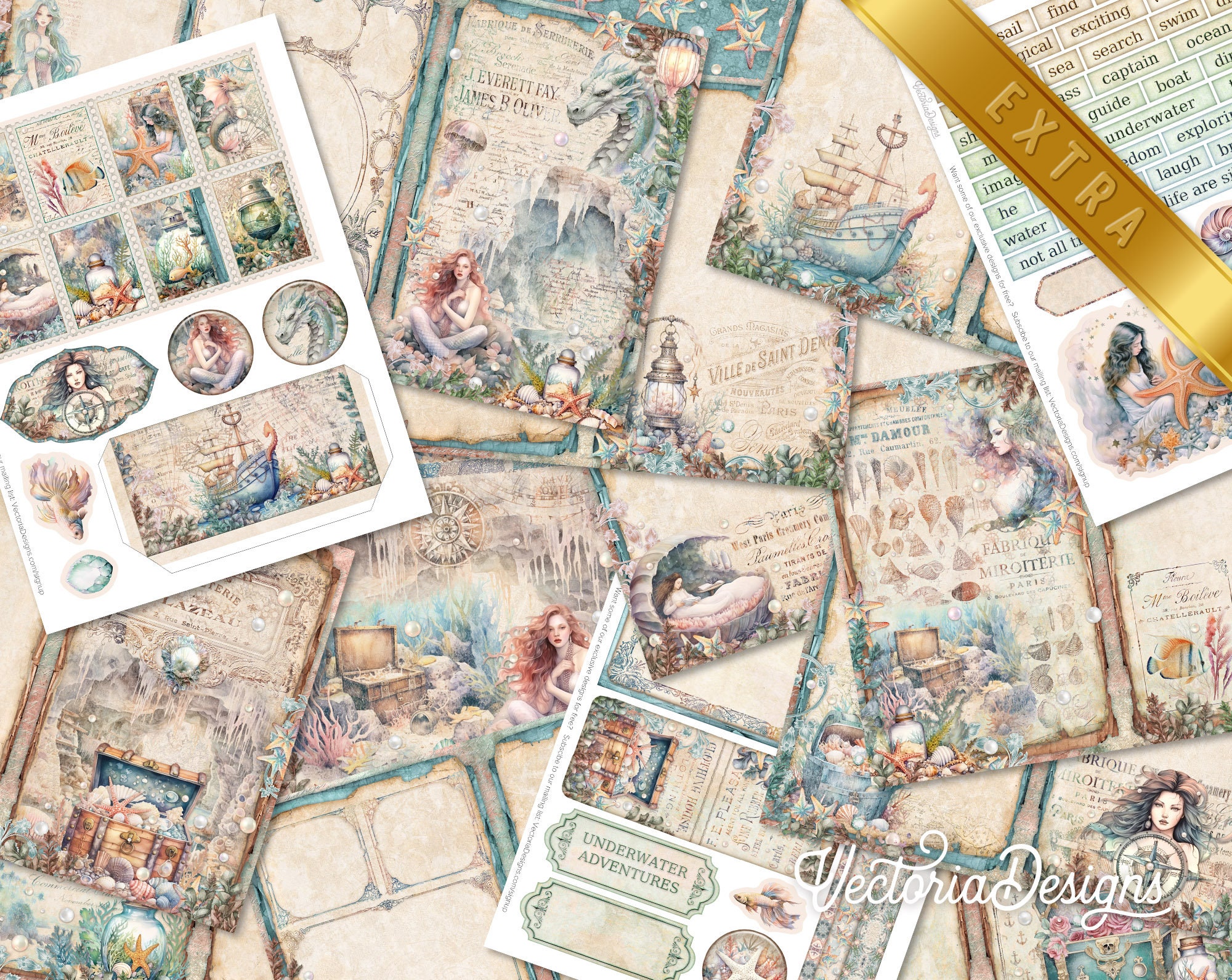 Mermaids Junk Journal Kit DELUXE Mermaid Realms Crafting Printables Kit ...