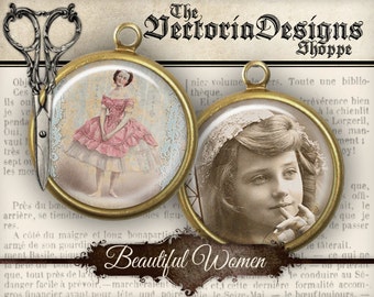 Beautiful Women Circles - 2 inch / 1.5 inch / 1 inch / 18mm / 16 mm / 14mm / 0.5 inch - VDCIVI0053