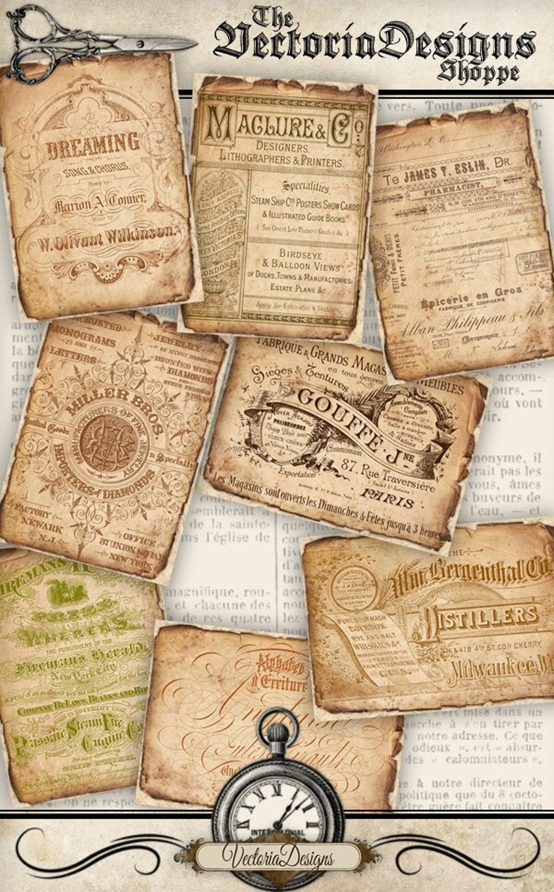 Ephemera Junk Journal Vintage Ephemera Digital Collage Sheets Shabby