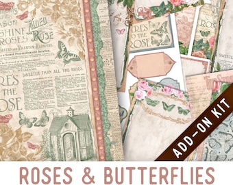 Roses & Butterflies Junk Journal Kit ADD-ON, Printable Junk Journal Pages Printable Junk Journal Kit Craft kits Vintage Junk Journal 003247