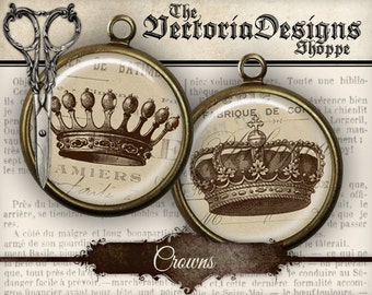 Vintage crowns circles in various sizes. Printable ephemera sheets for paper crafting activities VDCIVI0052