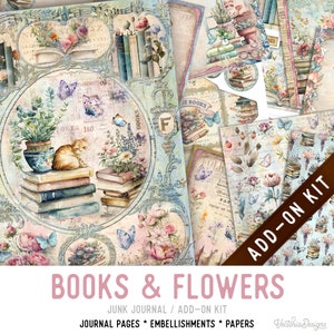 Books & Flowers Junk Journal Kit ADD-ON, Printable Junk Journal Pages Printable Junk Journal Kit Craft kits Vintage Junk Journal 003216