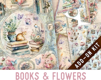 Books & Flowers Junk Journal Kit ADD-ON, Printable Junk Journal Pages Printable Junk Journal Kit Craft kits Vintage Junk Journal 003216