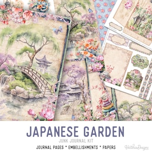 Japanese Garden Junk Journal Kit Small, Japanese Printable Junk Journal Kit Japanese Garden Embellishments Japanese Junk Journal 003237