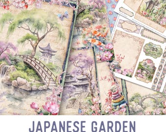 Japanese Garden Junk Journal Kit - Printable Pages for Crafting - 003237