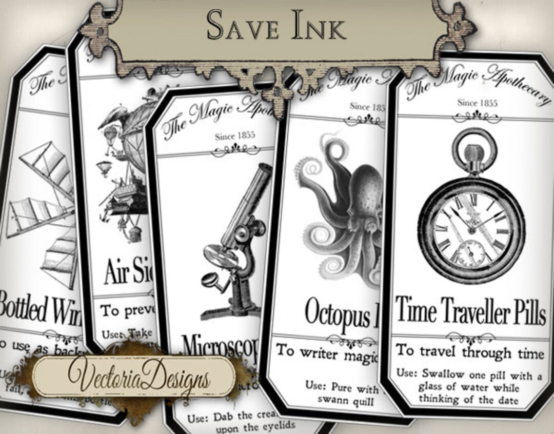 Steampunk Apothecary Labels, Halloween Labels, Printable Paper Craft