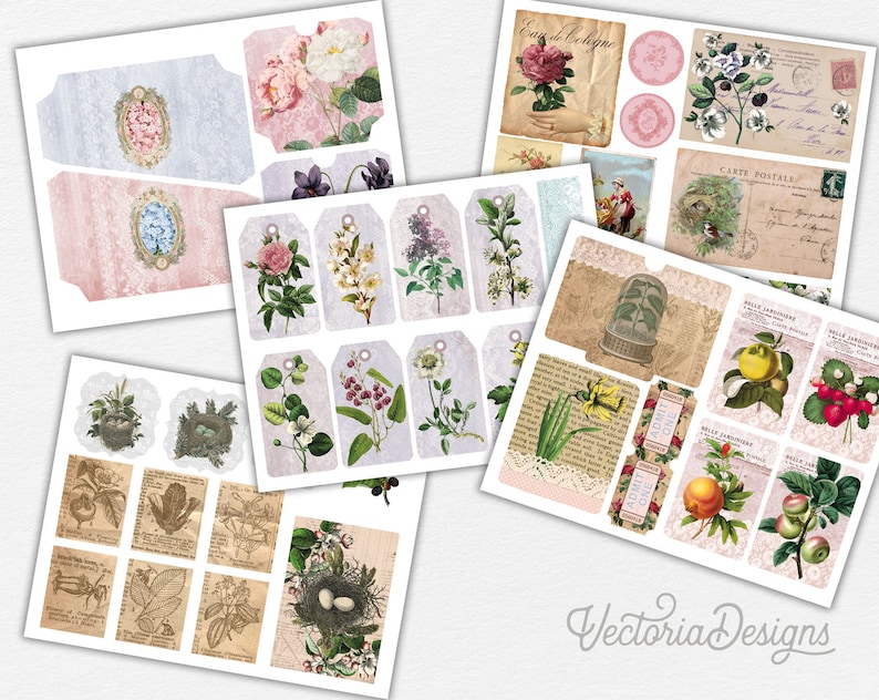 Botanical Junk Journal Kit, Printable Journal, Junk Journal Diy, Journal Pages, Pink Journal, Vintage Journal Kit, Journal Pack, DIY 002019 image 7