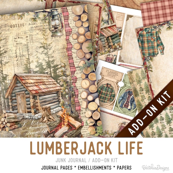 Lumberjack Life Junk Journal Add-On Kit, Printable Pages, Embellishments, Papers - 004009
