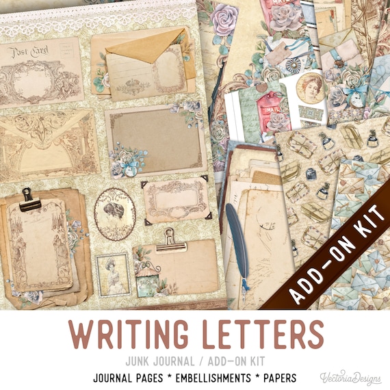 Writing Letters Junk Journal Kit ADD-ON, Printable Craft kit with Journal Pages, Embellishments and Papers - 003217
