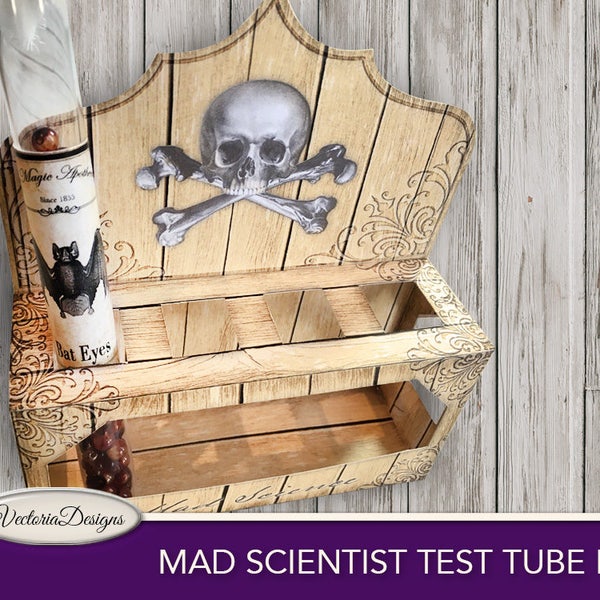 Mad Scientist Test Tube Rack, Scary Halloween Decor, Printable Halloween Paper, Halloween Digital DIY, Halloween College Sheets 001698