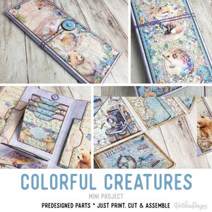 Cute Animals Mini Project Waterfall Booklet Colorful Creatures Craft Kit Folio Kit Junk Journal Printable Craft Printable Gift 003176