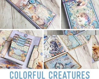 Cute Animals Mini Project Waterfall Booklet Colorful Creatures Craft Kit Folio Kit Junk Journal Printable Craft Printable Gift 003176