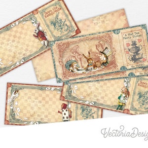 Alice in Wonderland Tickets, Printable Tickets, Printable Event Tickets, Scrapbooking Ephemera, Crafting Printables, Junk Journal - 002533