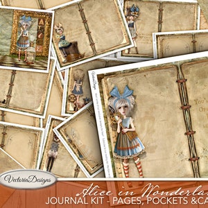 Alice In Wonderland Papers, Junk Journal Kit, Printable Journal Pages, Craft Paper, Digital Paper, Instant Download, Alice Decor 001952 image 3