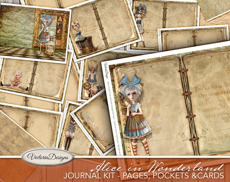 Alice In Wonderland Papers, Junk Journal Kit, Printable Journal Pages, Craft Paper, Digital Paper, Instant Download, Alice Decor 001952 image 3