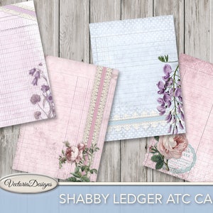 Shabby Ledger ATC cards printable cards floral flower 2.5 x 3.5 inch paper crafting scrapbooking digital download instant sheet 001735 image 2