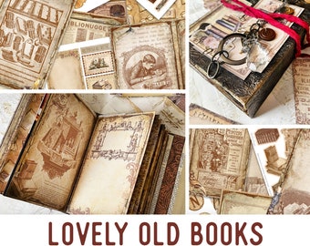 Lovely Old Books Crafting Printables Kit, Vintage Junk Journal, Old Paper Embellishments, Old Paper Craft Kits, Journal Tutorial - 002359