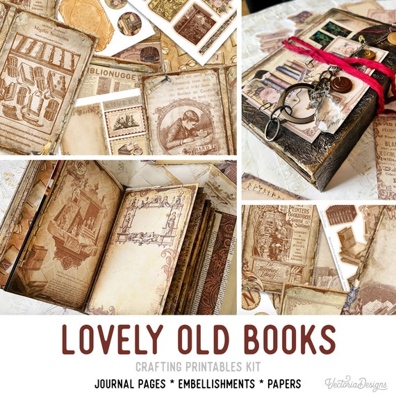 Lovely Old Books Junk Journal Kit (Standard) - Printable Pages, Papers and Embellishments for Crafting - 002359