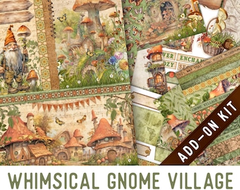 Whimsical Gnome Village Junk Journal Kit ADD-ON, Printable Junk Journal Pages Journal Kit Craft kits Vintage Junk Journal 003394