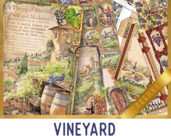 Vineyard Junk Journal Kit DELUXE, Wine Crafting Printables Vineyard Embellishments Printable Paper Vintage Junk Journal Wine Journal 003711
