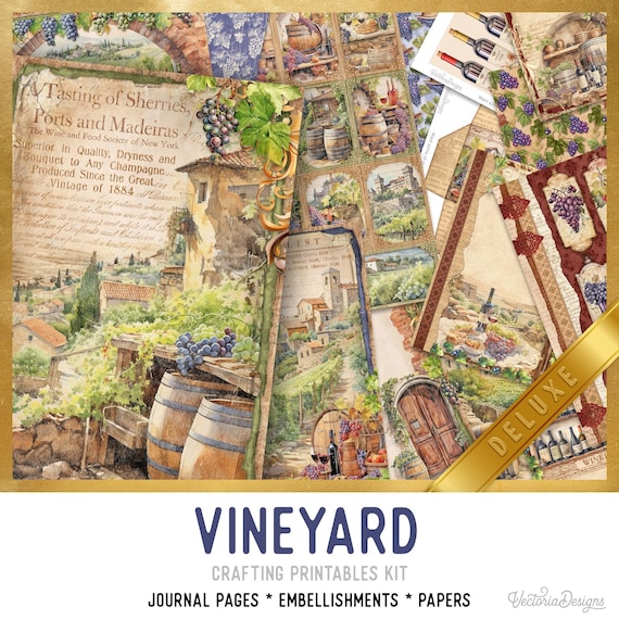 Vineyard Junk Journal Kit DELUXE - Printable Pages, Papers and Embellishments for Crafting - 003711