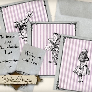Alice in Wonderland Quotes Tea Bag envelope printable paper craft art hobby scrapbooking instant download digital collage sheet - 000526