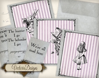 Alice in Wonderland Quotes Tea Bag envelope printable paper craft art hobby scrapbooking instant download digital collage sheet - VD0526