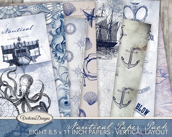 Nautical Paper Pack, Decorative Paper, Coastal Paper Pack, Sea Creatures Paper,  Harbor Paper Pack, Nautical Decoration, Instant VDPANA2001