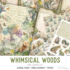 Whimsical Woods Junk Journal Kit Forest Printable Junk Journal Kit Forest Embellishments Forest Junk Journal Papers DIY Craft kit - 002986