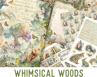 Whimsical Woods Junk Journal Kit Forest Printable Junk Journal Kit Forest Embellishments Forest Junk Journal Papers DIY Craft kit - 002986