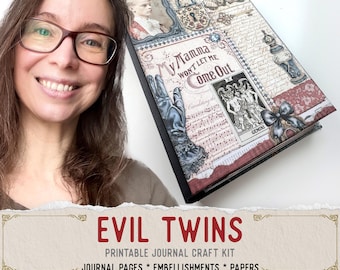 Evil Twins Halloween Junk Journal Kit (Standard) - Printable Pages, Papers and Embellishments - 003694