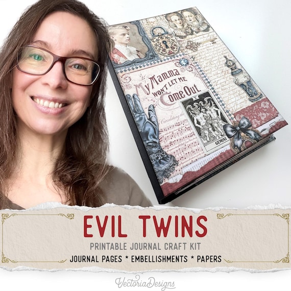 Evil Twins Halloween Junk Journal Kit (Standard) - Printable Pages, Papers and Embellishments - 003694