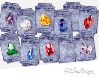 Birthstones Apothecary Labels, Printable Birthstones, Printable Astrology Labels, Celestial, Digital, Junk Journal Embellishments - 002667